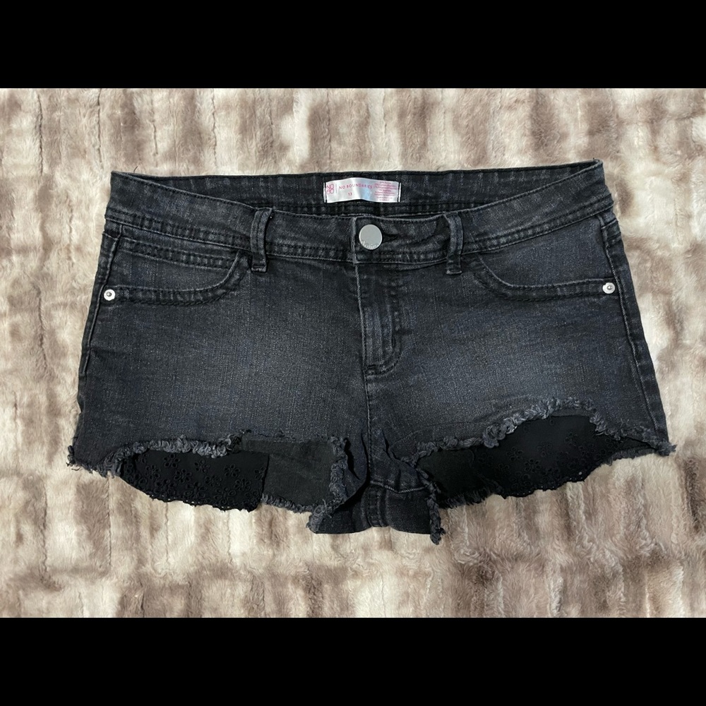 Jean shorts; black; lace accent; size 13